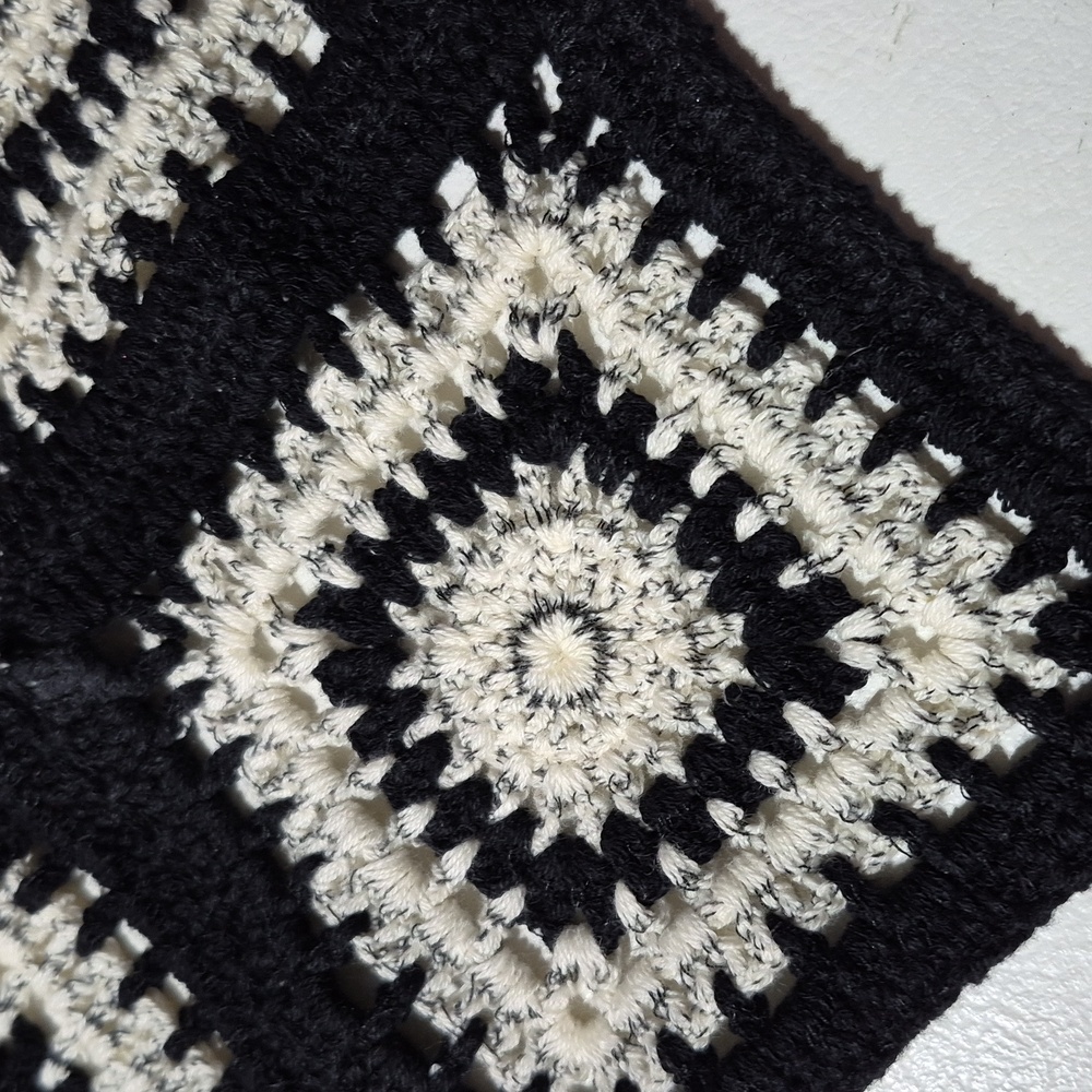 Crochet Black and Cream Hair Tie/Head Cover. - Picture 2 of 5